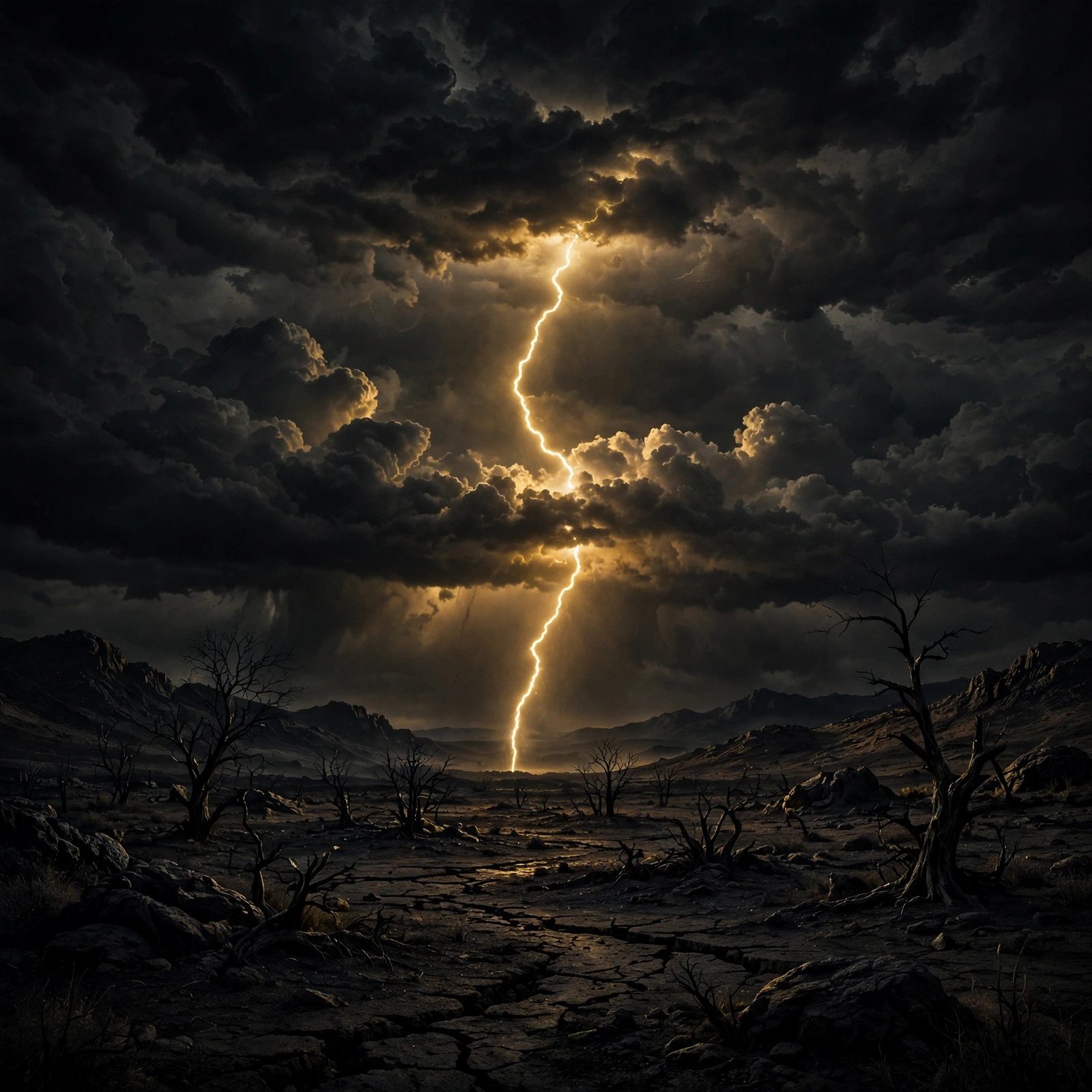 Cover art for Things Could Only Get Worse: gold lightning over a dark stormy landscape